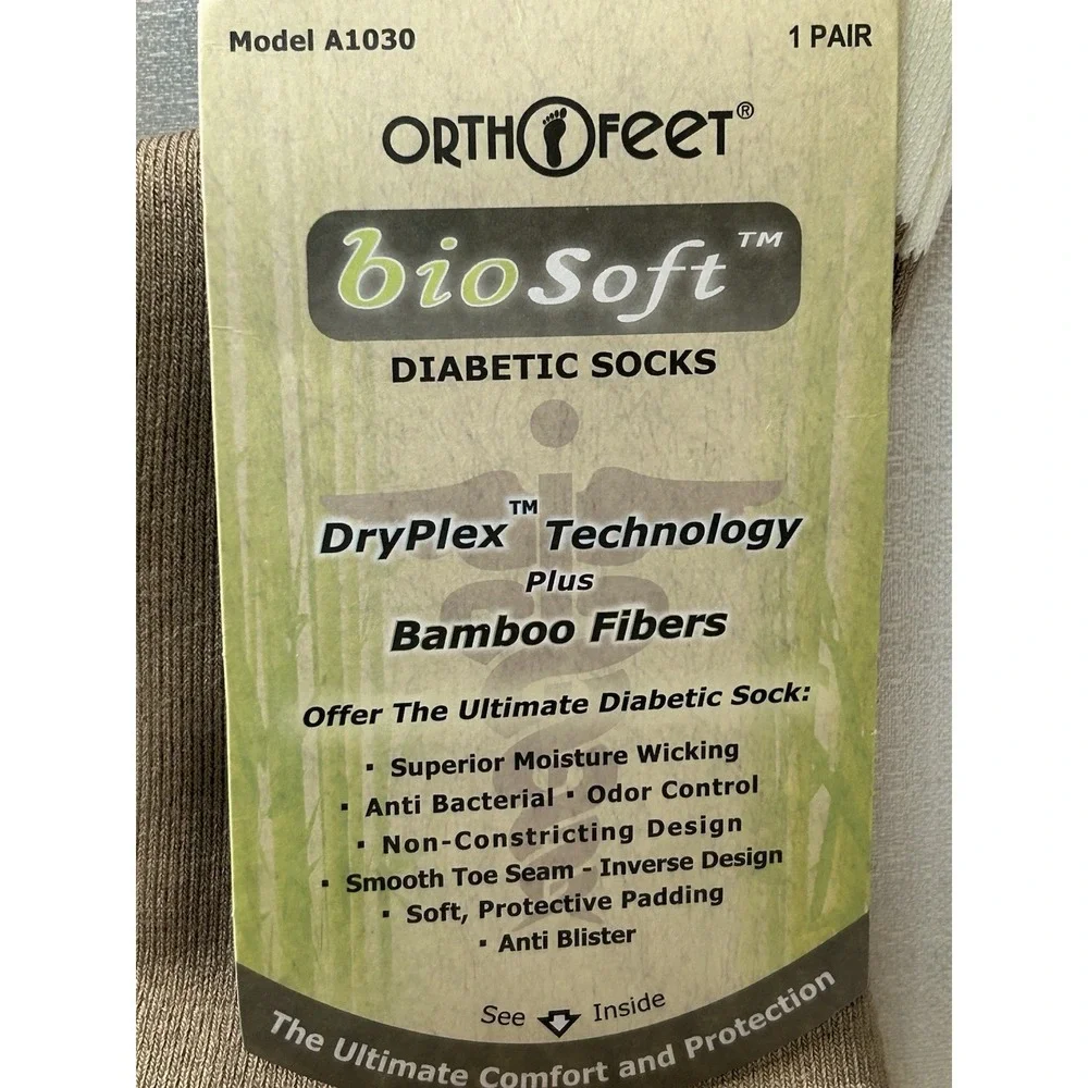 Orthofeet Biosoft Diabetic Socks Sz XL 12-15 Bamboo Fibers DryPlex Technology‎